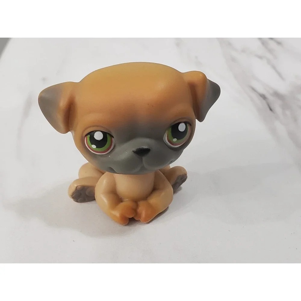 LITTLEST PET‎ SHOP LPS #1221 Vintage Authentic Dog Pug Brown with Green Dot Eyes